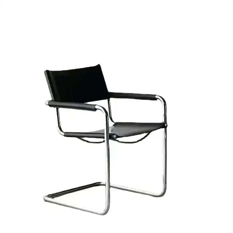 Black Dinning Chairs Stainless Steel Black Metal Balcony Bedroom CasualChair Leather Lounge Silla De Comedor Library Furniture image 6