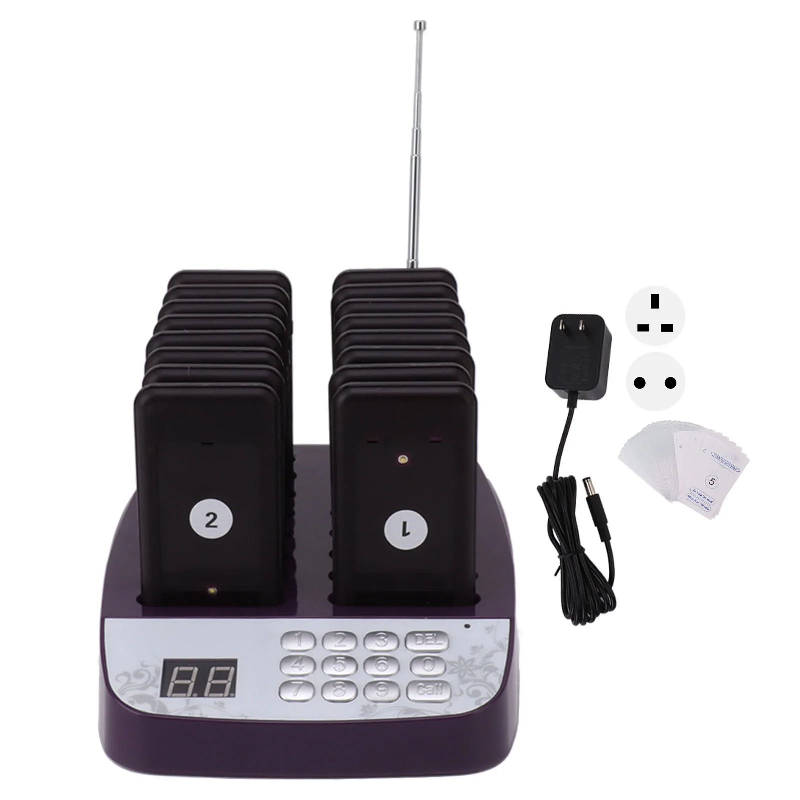 Restaurant Pager Wireless Buzzers 200m Long Range 16 Pagers Vibration Beep Flash Buzzer Pagers with Battery for Restaurant Hotel