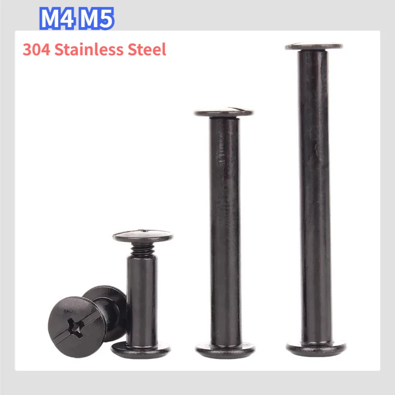 304 Stainless Steel Black Flat Head Rivet Book To Lock Screw M4 M5 Photo Album Desk Menu Wallet Chicago Slotted Belt Screws