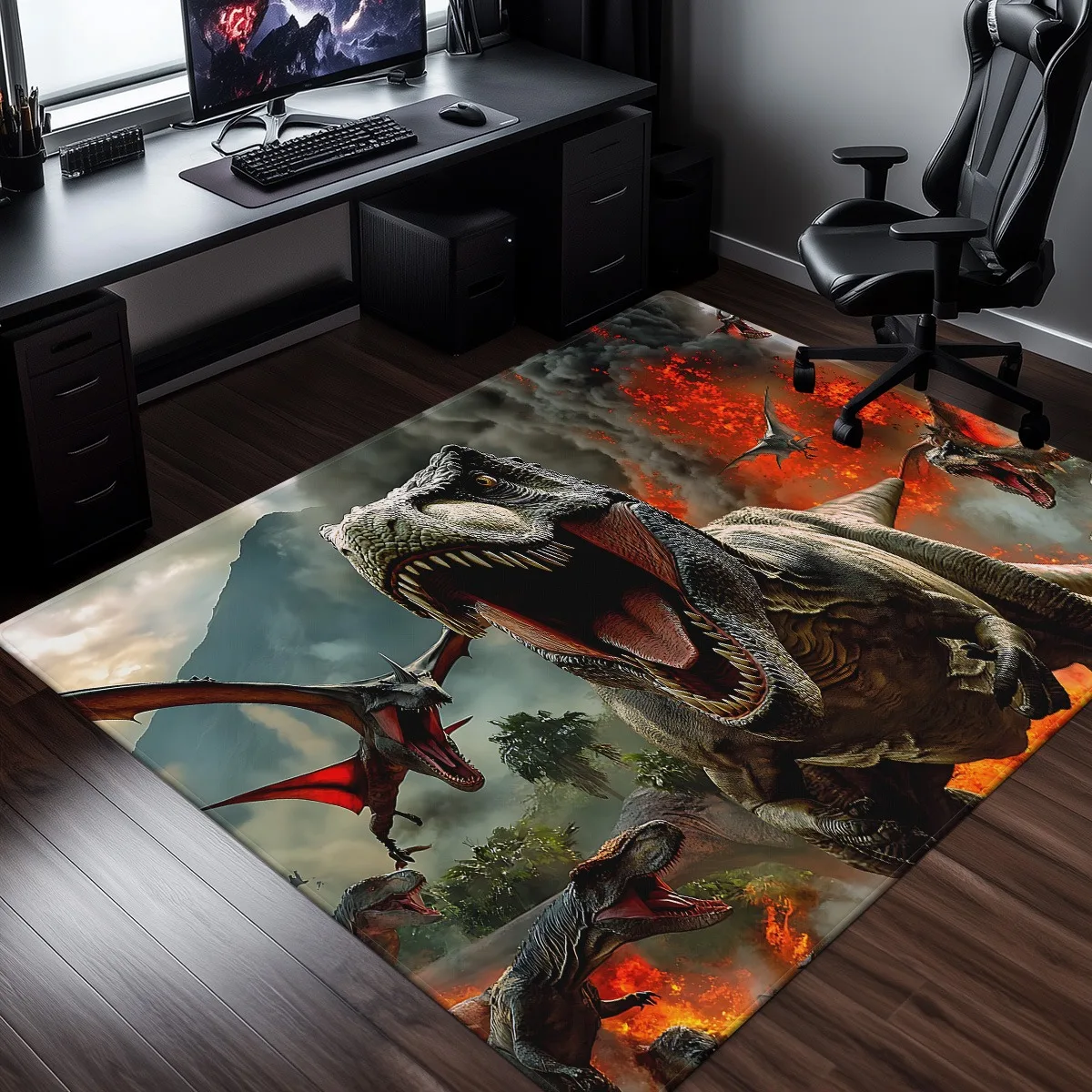 

Dinosaur Jurassic World Tyrannosaurus Rex Crystal Velvet Rug Prehistoric Animal Theme 3D Printed Home Office Floor Mat