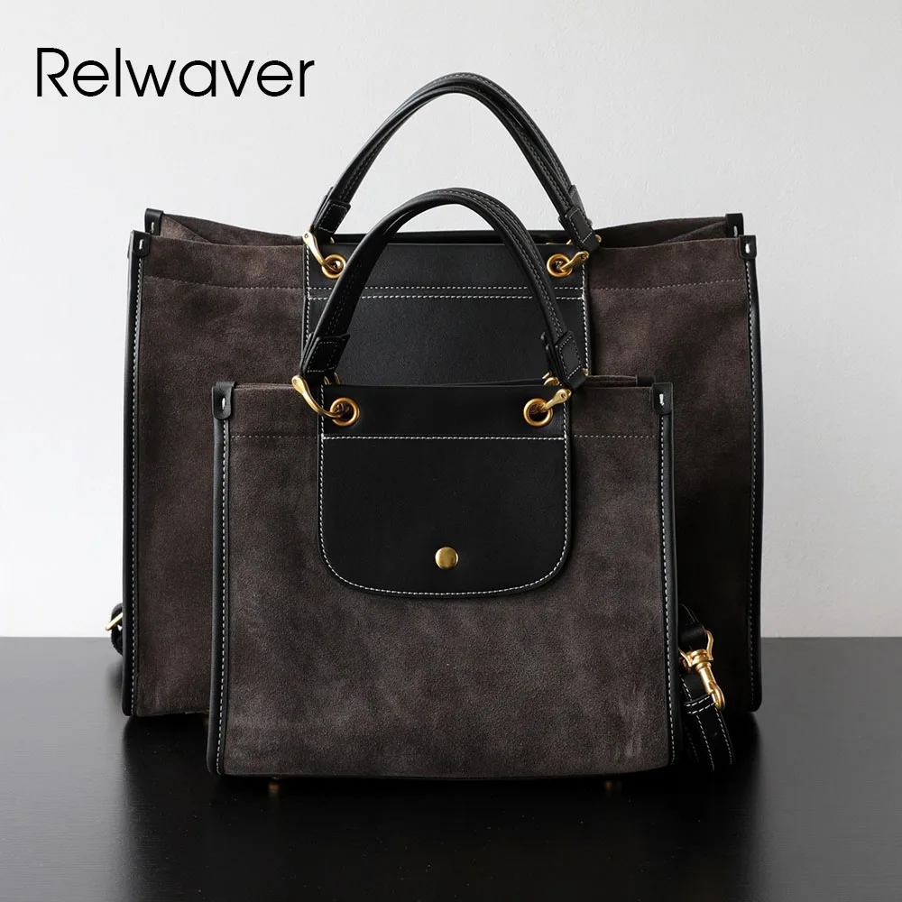 

Relwaver suede leather tote bag small big commuting ladies handbag 2025 winter patchwork fashion shoulder crossbody bag