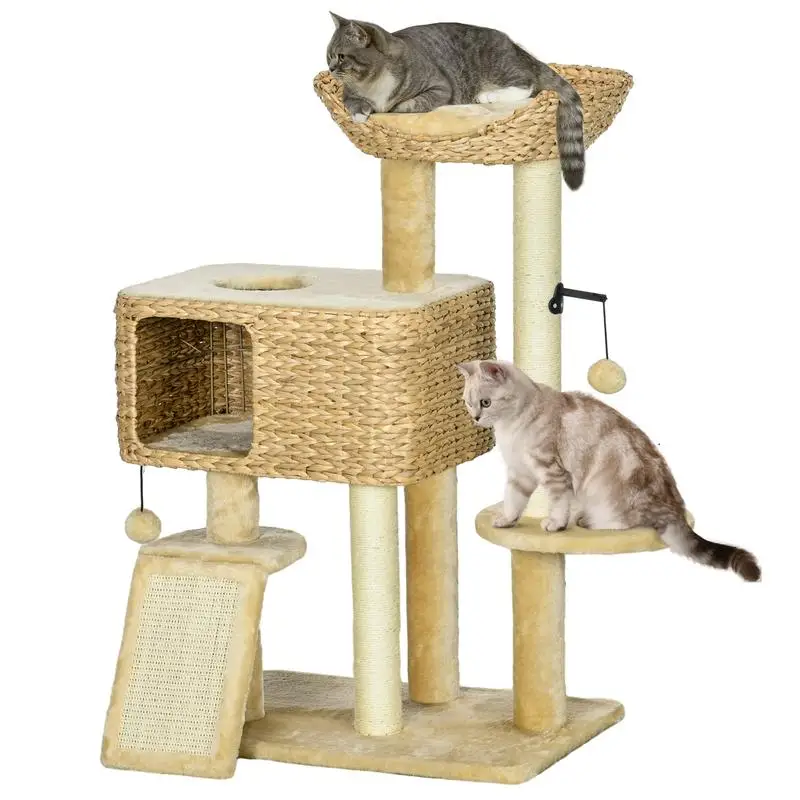 

Petz Mall 38" Cat Tree for Indoor Cats, Cat Tower with Scratching Posts, Ramp, Condo, Toy Balls, Platform, Bed, Ramp, Beige