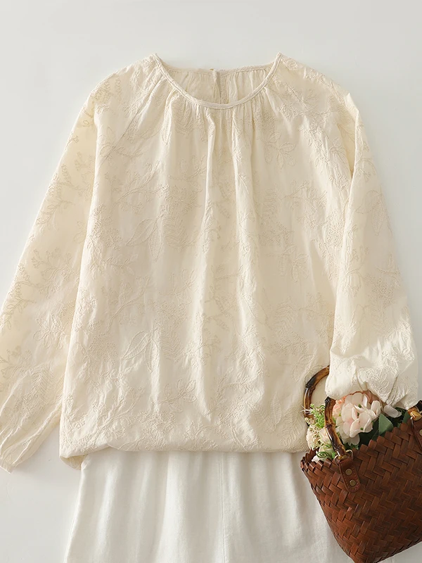 

Вышитая 3D-футболка с круглым вырезом, свободного кроя, художественная, женская, большого размера, дышащая, с длинным рукавом, повседневная, модная, осенняя, топ