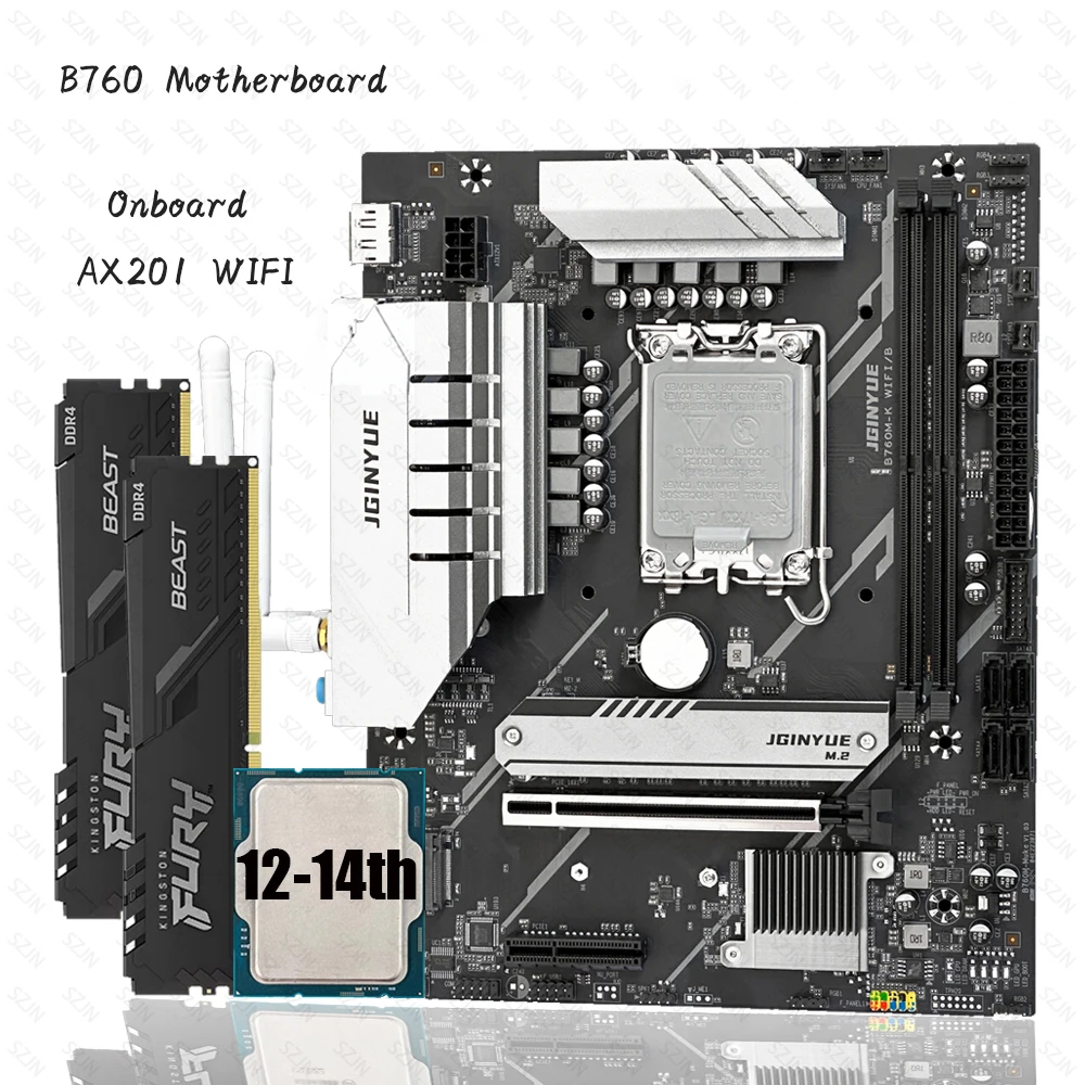

Набор JGINYUE B760M с 12-14-й ядрами DDR4 3200 МГц, встроенной AX201 WIFI, поддержкой M.2 NVME B760M K WIFI, игровая материнская плата, комбинированная