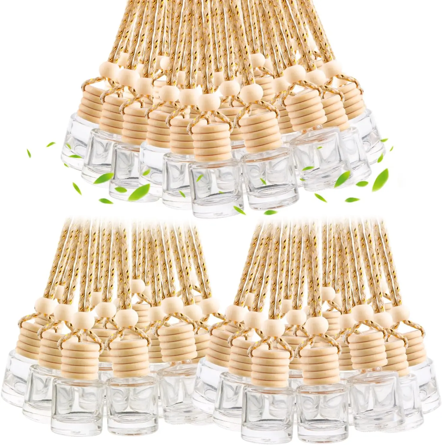 

100 шт. 8 мл подвесных стеклянных флаконов для эфирных масел с деревянными крышками и веревкой - цилиндрической формы