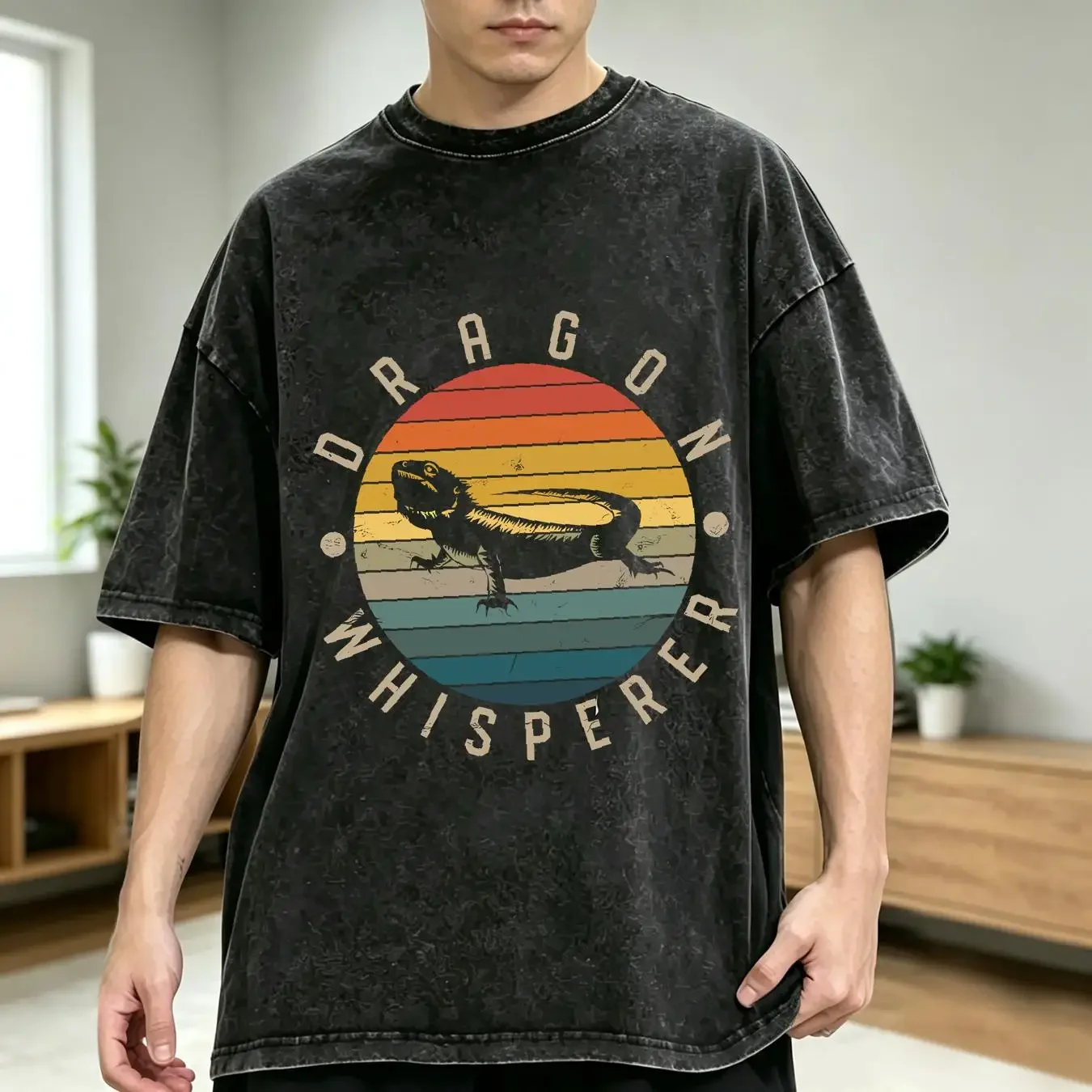 washed T Shirt Bearded Dragon Whisperer Vintage Lizard Reptile Lover  vintage Washed Casual fashion Top For Everyday Wear