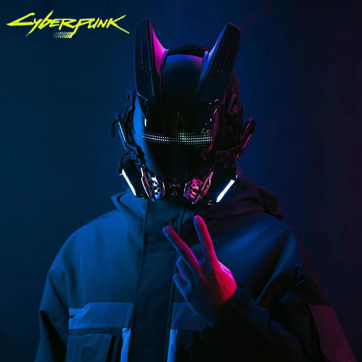 

Cyberpunk Cosplay Helmet Mask Techwear Pipe Dreadlocks Shinobi Special Forces Samurai Mask Customize the Screen With LED Light