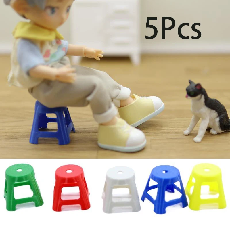 5개 세트 미니 플라스틱 의자 소형 의자 모델 1/12 인형집 가구 세트 인형집 장식 역할 놀이 장난감 어린이용