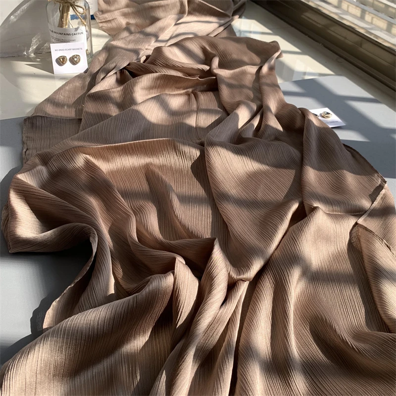 28 Colors Popular Crepe Satin Chiffon Hijab for Muslim Women Plain Shawl Wrinkle Solid Long Turban Islam Headscarf