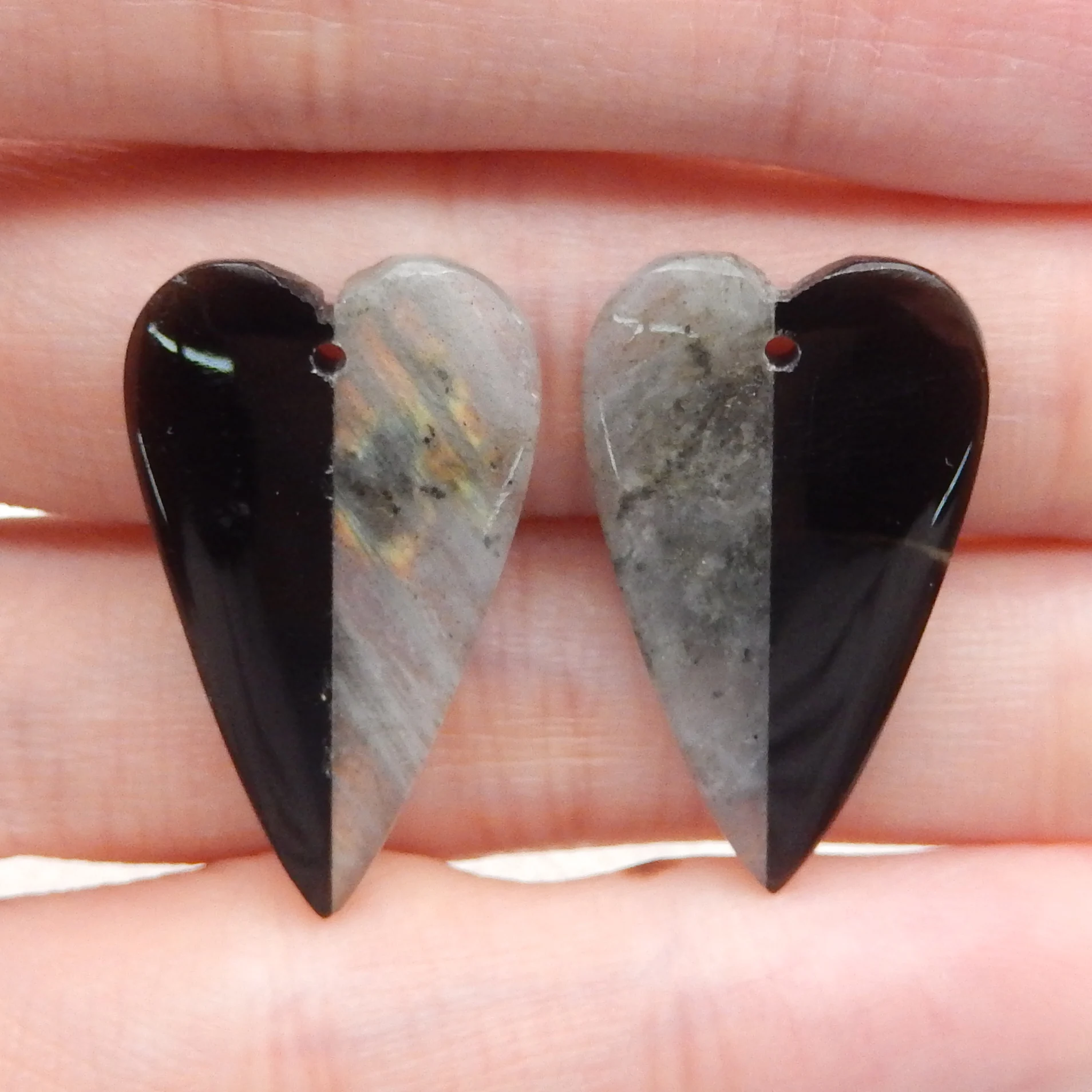 

Natural Gemstone Intarsia Heart Shape Earrings For Women, Obsidian and Labradorite,Gemstone Earrings Beads