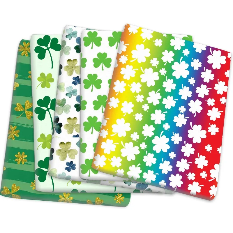 Three Four Leaf Clover Printed Fashion Fabric for Clothing DIY Handmade Tablecloth Doll Bag Cloth By The Meter Sewing Material