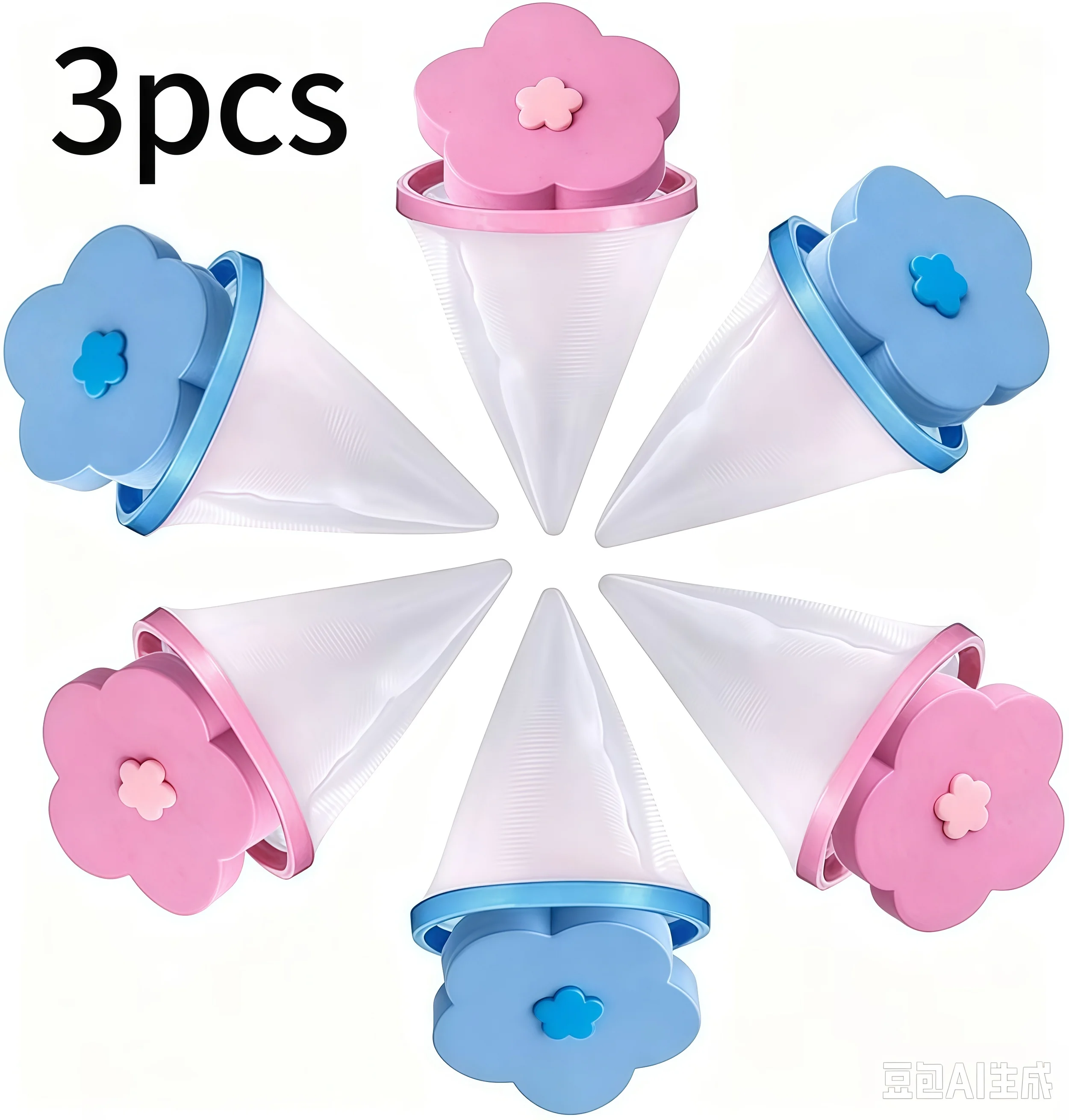 3pcs random color washing machine floating clothes and hair catcher, flower shaped washing filter, anti clogging clothes remover, suitable for all washing machines, reusable household filter mesh bag floating capture