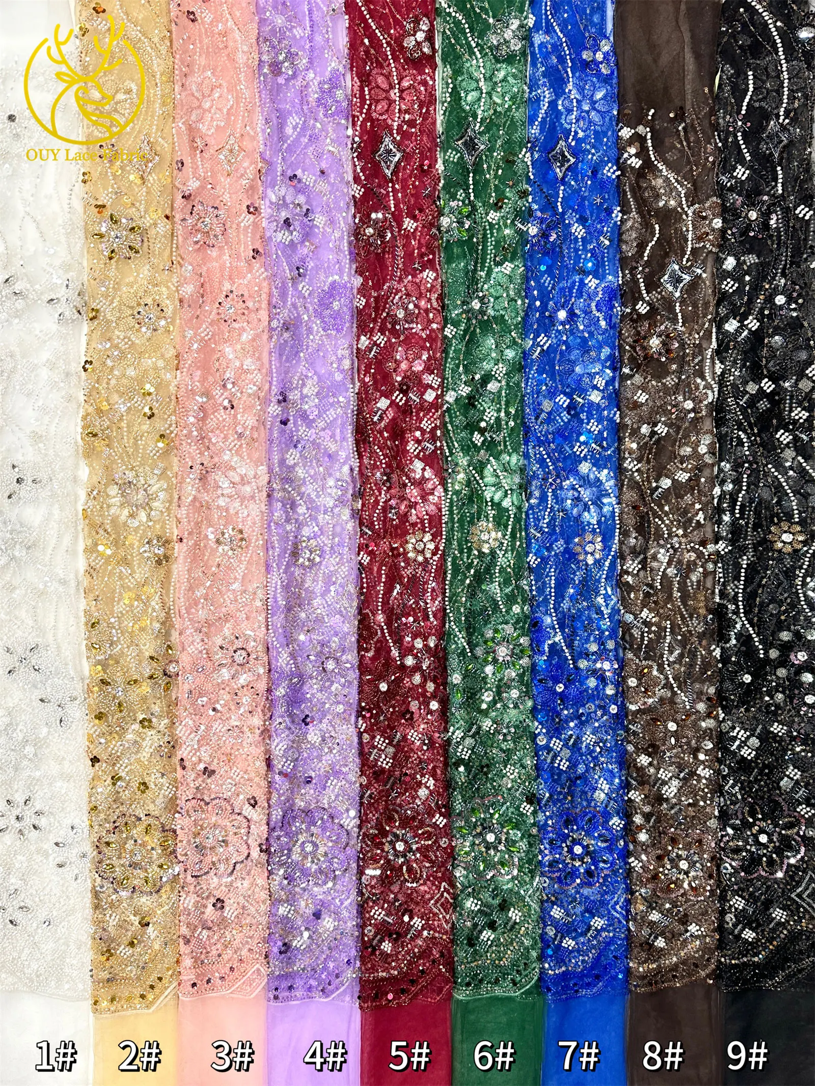 Grüner afrikanischer Stein-Perlen-Spitzenstoff 2026, hochwertiger nigerianischer französischer Tüll-Pailletten-Spitzenstoff, ideal für Brautparty-Dresse – Detail 3