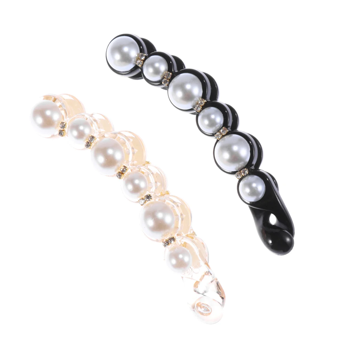 

2pcs Elegant Pearl Decor Banana Shape Clip Vertical Clip Ponytail Women Hair Clip (Black, Amber) banana hair clip