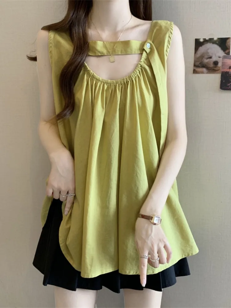 Yellow Sa Strapl Vest Women's Summer Large Size Loose Fitting Svel irt Top Korean Sle Hollow out Design Thin