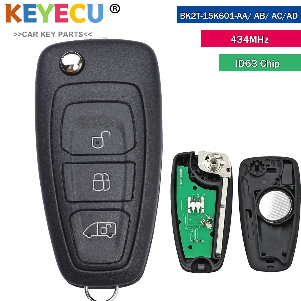 KEYECU for Ford Transit Transit Custom 2012 2013 2014 2015 2016 Flip Remote Key Fob BK2T-15K601-AA/ AB/ AC/AD 434MHz 4D83 ID63