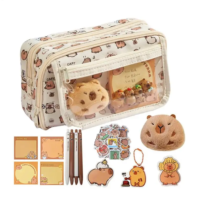 مقلمة كابيبارا اللطيفة المحمولة 9 مقصورة القرطاسية القلم انغلق واسعة فتح الفم قلم رصاص الحقيبة اللوازم المكتبية #2