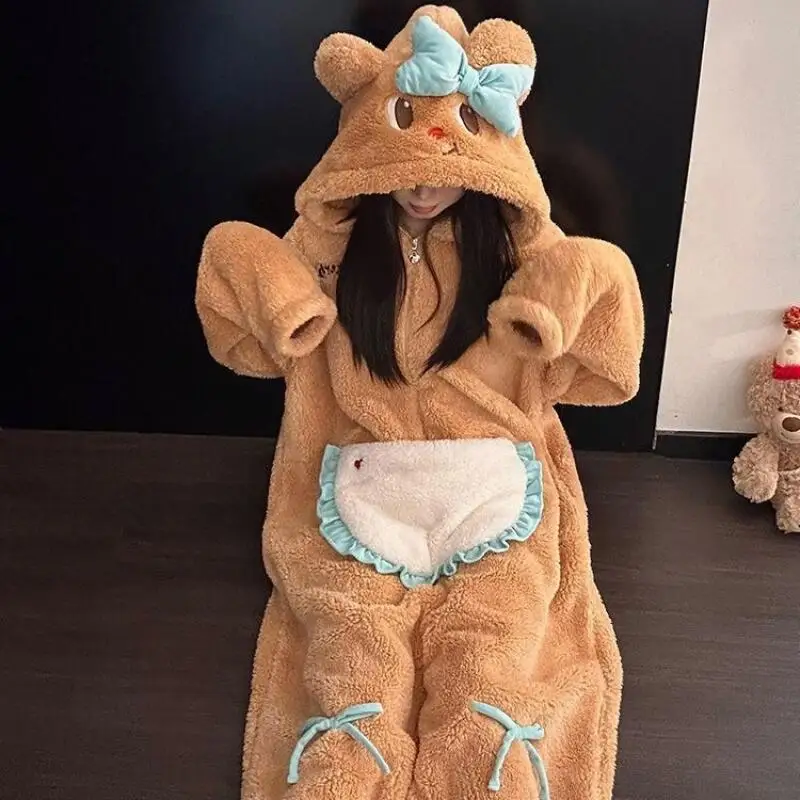 

Милое боди с героями мультфильмов, пижамы для девочек, утолщенная верхняя одежда на флисовой подкладке, женская домашняя одежда из кораллового флиса, теплая домашняя одежда, осень-зима