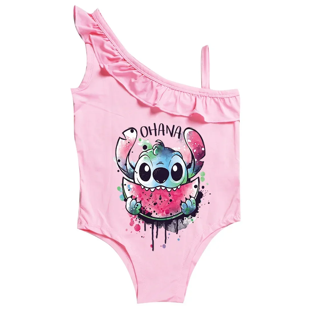 Cartoon Baby Girl Swimsuit One Piece Children Swimwear Stitch Kid Lovely Bikini Bathing Suit Beach Wear Clothes Set