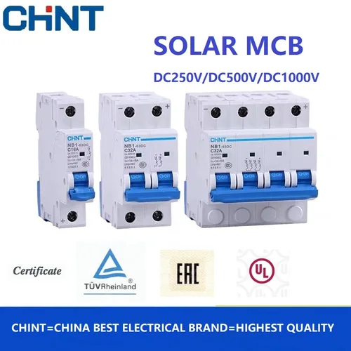 Imagen 1 del producto CHINT 1P 2P 4P DC250V DC500V DC1000V NB1-63DC energía Solar fotovoltaica DC Mini disyuntor MCB 16A 32A 40A 50A 63A