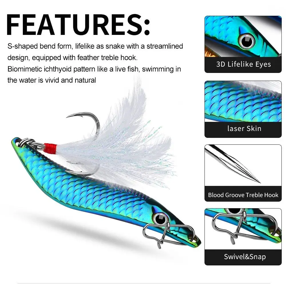 10g15g 20g Metal VIB Leech Spinners Spoon Lures with Feather Hook S Leech Bait Leech Fishing Lures VIB Leech