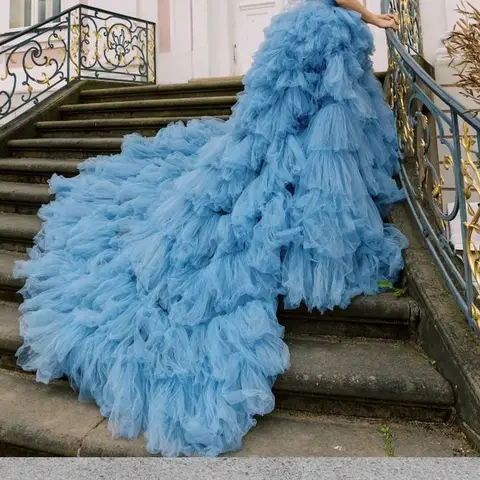Romantic Blue Layers Wedding Skirt Tiered Tulle Ball Gown Skirt Women Photoshoot Skirt Bridal Shower Skirts Party Wear NO TOP