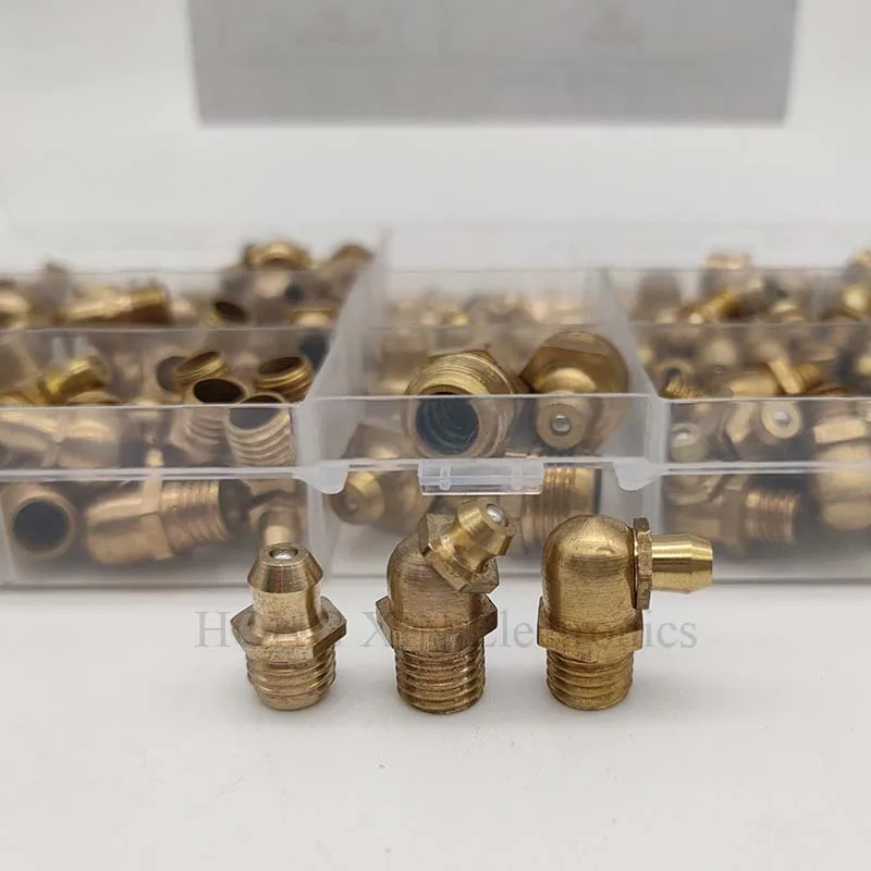 140-Pieces Metric M6 M8 M10 Brass Grease Nipple Fittings Assortment Kit - Straight, 90 Degree, 45 Degree Angled Zerks