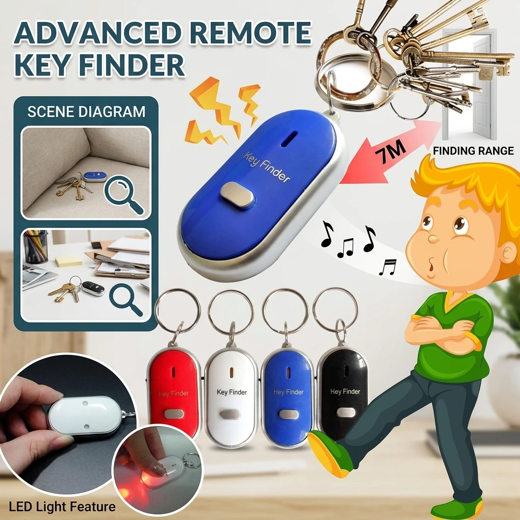 LED Light Key Anti-Loss Device with Whistle Key Finder Keychain - Portable Lost Key Locator