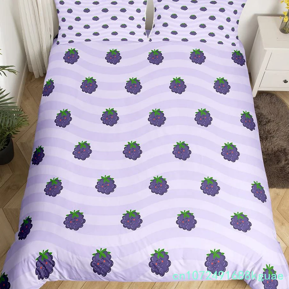 Purple Grape Comforter Cover Summer Fruit Duvet Cover Grapevine Leaves Plant Bedding Set Natural Garden Themed Quilt Cover