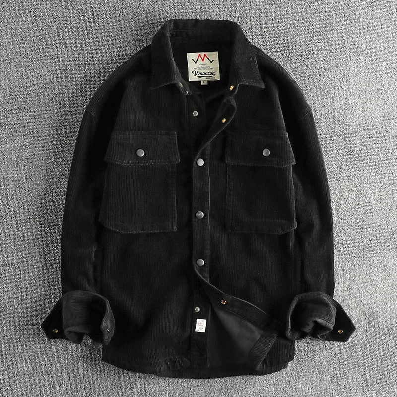 

2024 Men Jacket Corduroy Shirts Vintage 100% Cotton Long Sleeve Workwear Blouses Thick Heavy Washed Casual Workwear Tops Coats