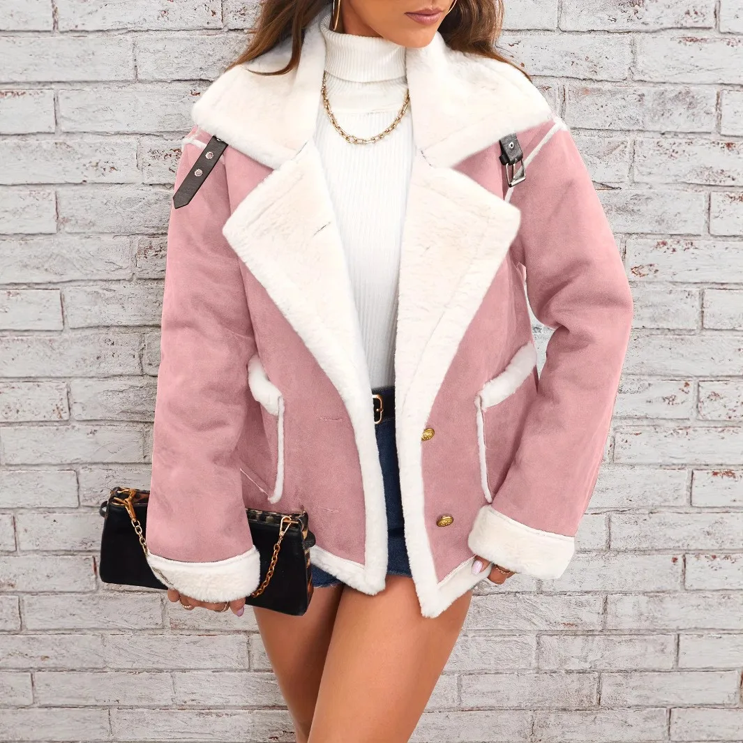 Turn Down Collar Single Coat Regular Length Japanese Korean Casual with Single Breasted Composite Construction Women Jacket