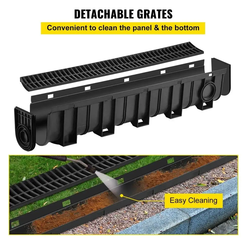 4-Pack 5.9x7.5-Inch Trench Drain System with Plastic Grate & End - HDPE Channel Drain for Garage, for garden , Driveway