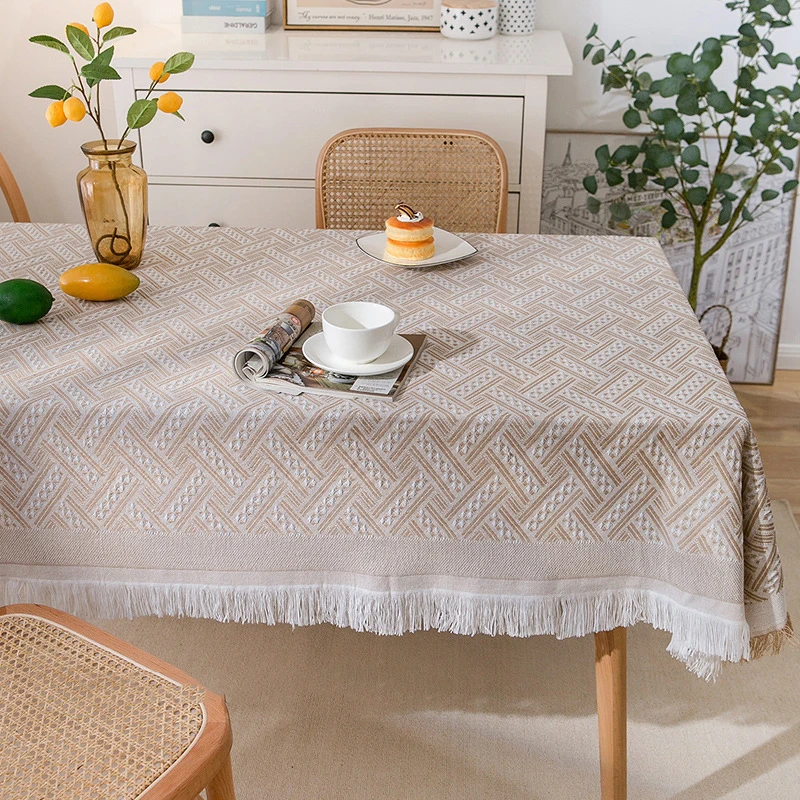 Ins Cream Style Lace Tablecloth with Tassel Edge Outdoor Camping Table Cloth Home Party Decor Tablecloth 130x180cm/180x230cm