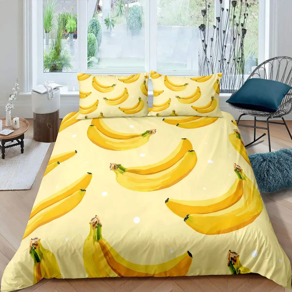 Yellow Banana Bedding Set Sweet Tropical Fruit Duvet Cover King/Twin Fruit Theme Comforter Cover,Funny Cartoon Style Quilt Cover