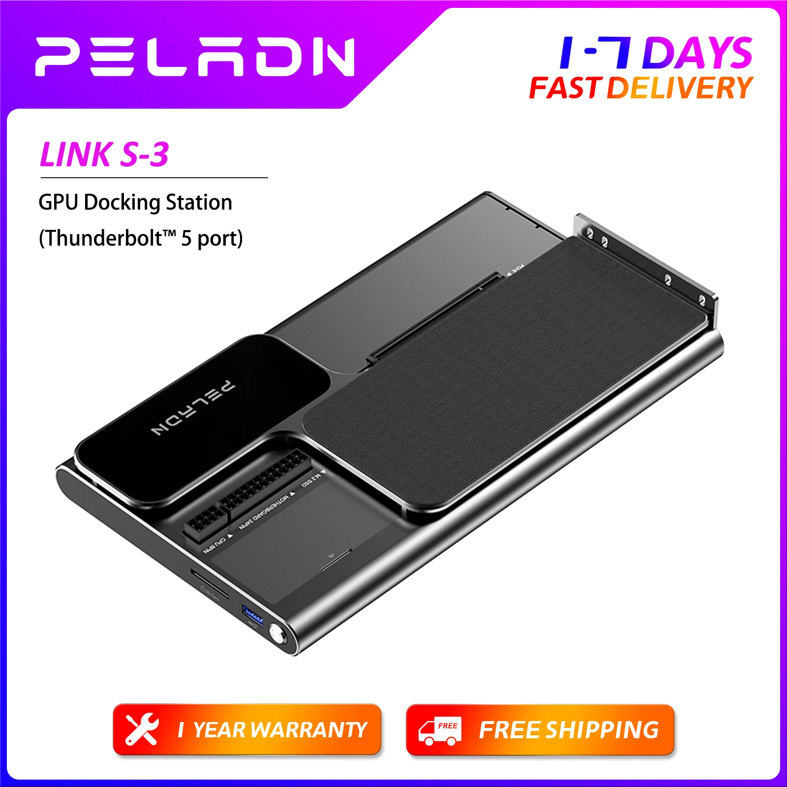 PELADN Link S-3 Dual Thunderbolt 5 GPU Grafikkarten-Dockingstation OCulink PCIe x16 Steckplatz 2,5G RJ45 LAN 1*PCIe3.0 x1 M.2 Steckplatz