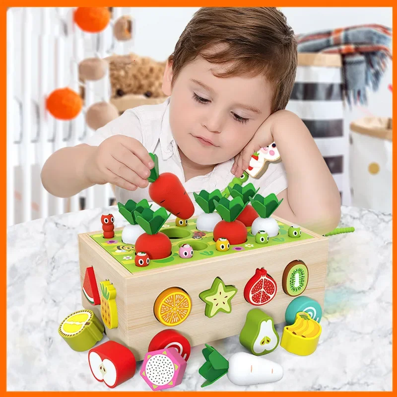 

Montessori Toys for Baby Boys Girls1 2 3 4Year Wooden Puzzle Carrot Harvest Toy Game Shape Sorting Educational Toys for Children