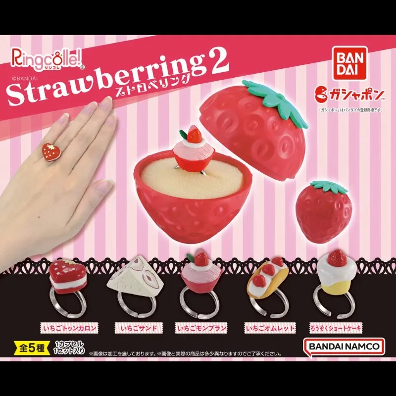 

BANDAI Japan Gashapon Figure Anime Cute Mini Strawberry Ring Dessert Cake Miniature Model Kawaii Capsule Toys Figurine Gift