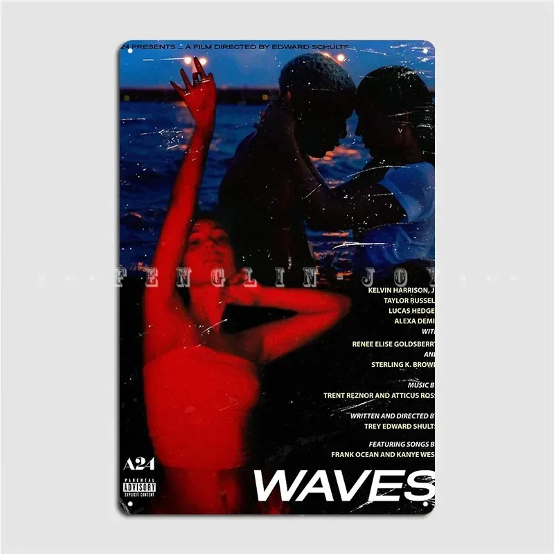 Waves A24 Movie Poster Metal Plaque Cinema Living Room Cinema Designing Plates Tin Sign Poster