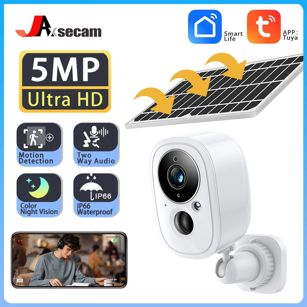 

5MP Tuya Battery Powered WiFi IP Camera Cam AI Human PIR Detection 2-Way Audio Solar Powered Security Wireless Camera Smart Life