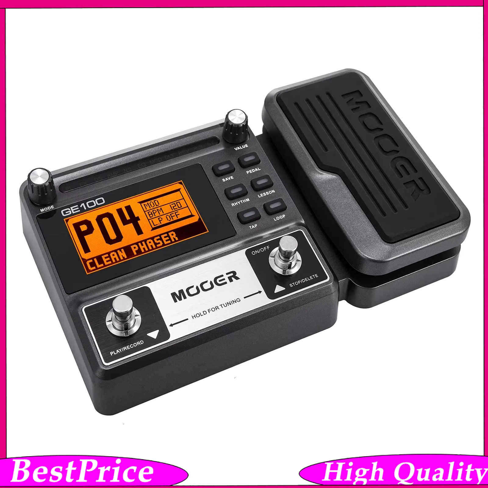 MOOER GE100 Guitar Pedal Multi-Effects Processor with Loop Recording Chord Course Function LCD Display - Plug-In Pedal