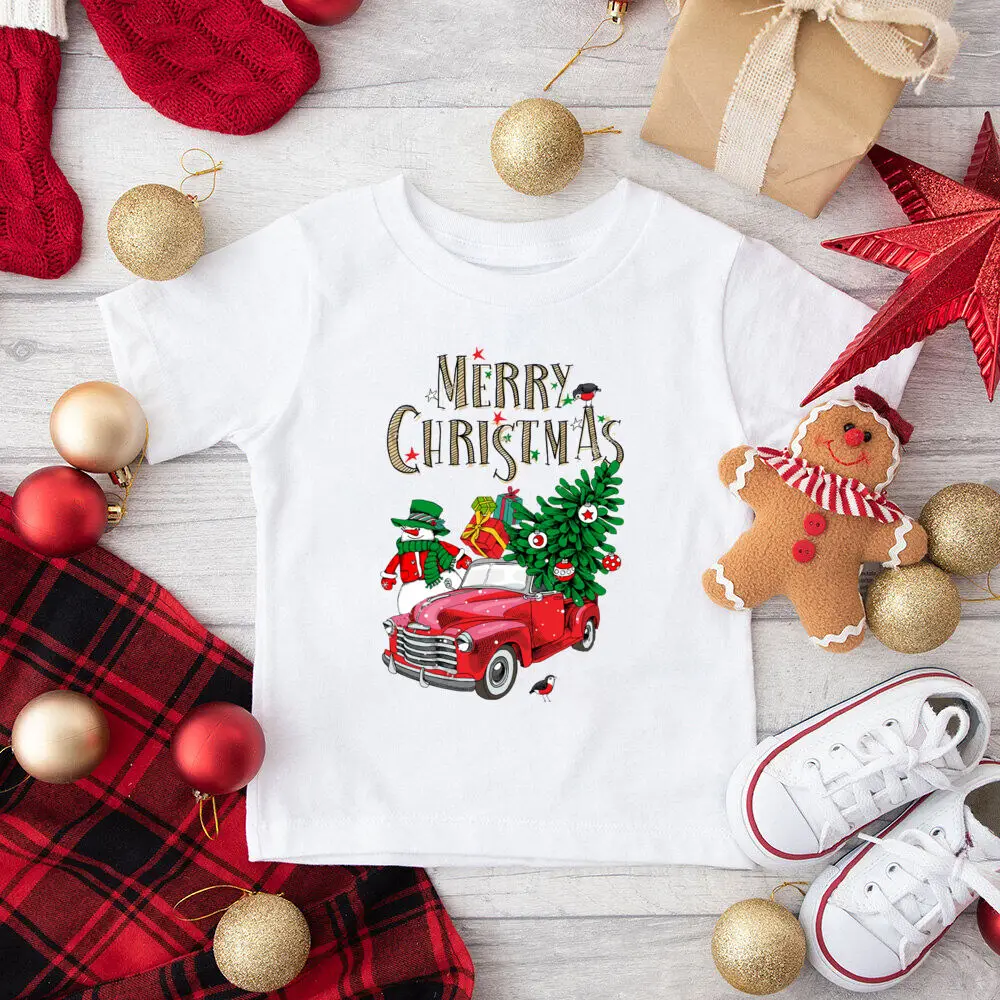 عيد ميلاد سعيد مطبوعة قمصان أطفال حفلة عيد الميلاد بنين بنات الزي الشتاء عطلة الطفل تي شيرت عيد الميلاد ملابس الأطفال بلايز #5