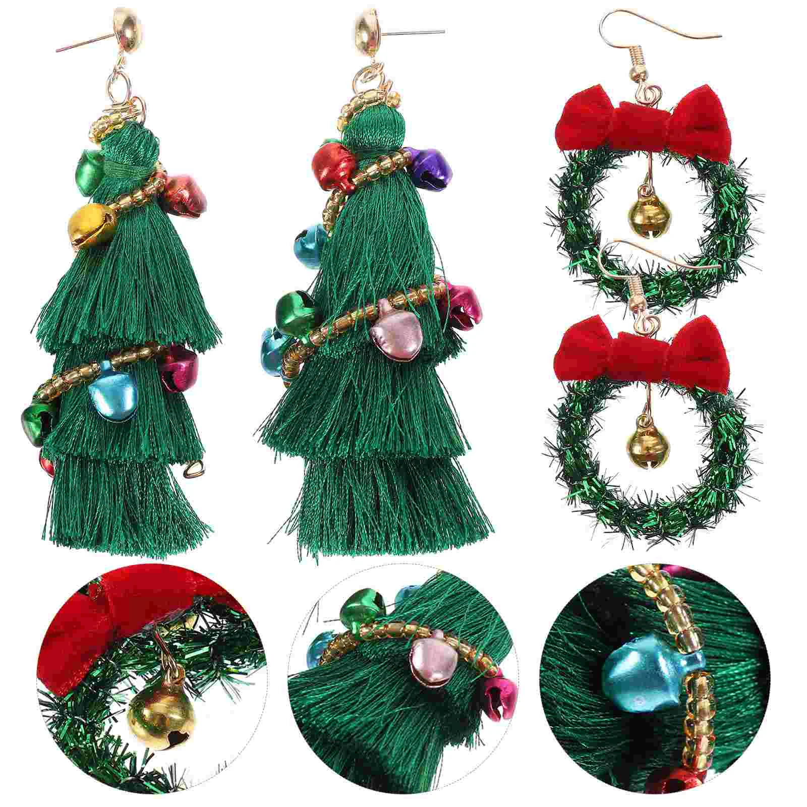 

2 Pairs Christmas Earring Set Fun Earrings Statement Dangle for Women Jewelry Tree Costume Pendants Necklaces