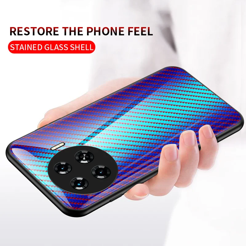 Tecno Spark 20 Pro Plus KJ7 Case Colored Carbon Fiber Tempered Glass Back Cover Hard Phone Case for Tecno Spark 20 Pro Plus KJ7