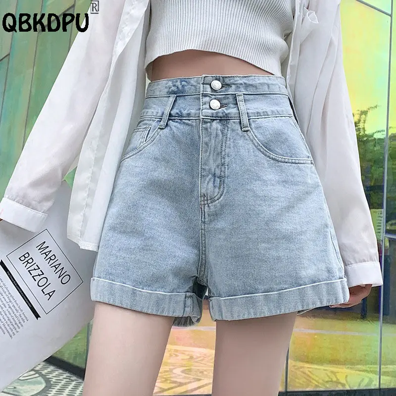 

Button High Waist Summer Short Jeans Korean A-Line Wide-Leg Pants Women Baggy Hot Denim Shorts Casual Vaqueros Cortos 2024 New