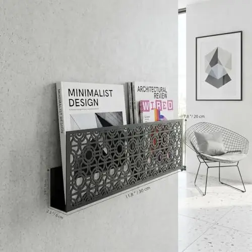 Decorative Wall Mounted Magazine Holder, Metal Magazine Rack for Wall, Modern Geometric Magazine Organizer, Newspaper