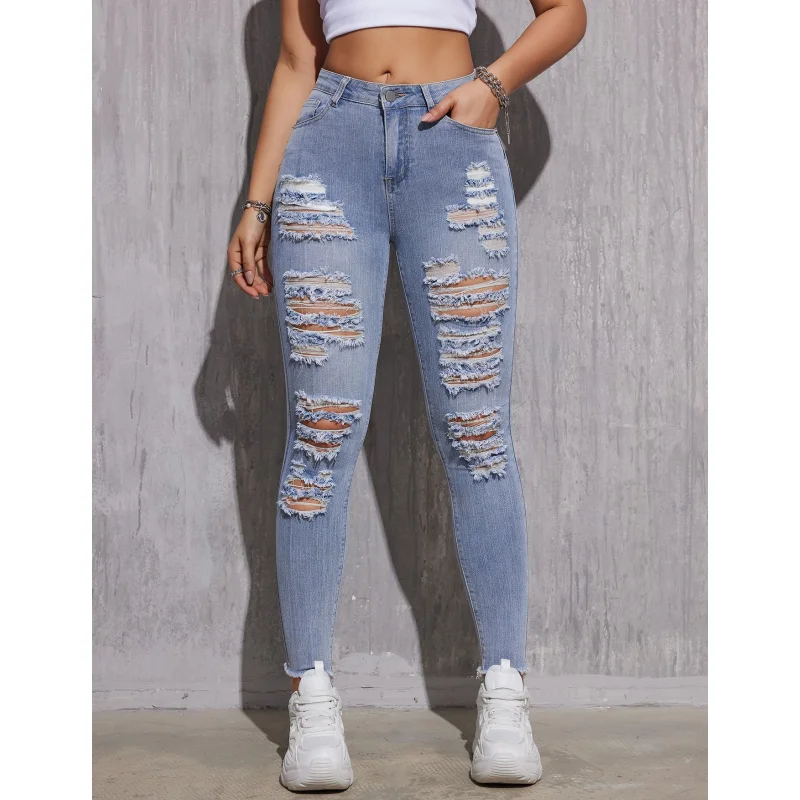 Large Size Woman's Pure Color Jeans Denim High Waist Jeans Street American Style Shaping Figure With Winter Thickening Jeans