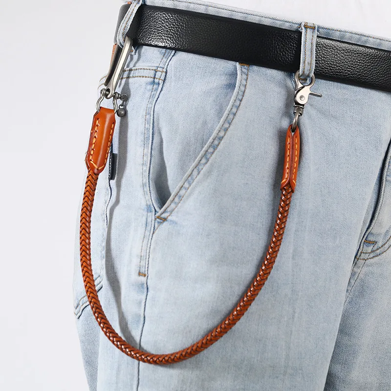 Hip Hop Keychain Waist Leather Biker Chain Brown Color Rock Punk Trousers Jean Motorcycle Men Jewelry Cross Braid Pants Chains