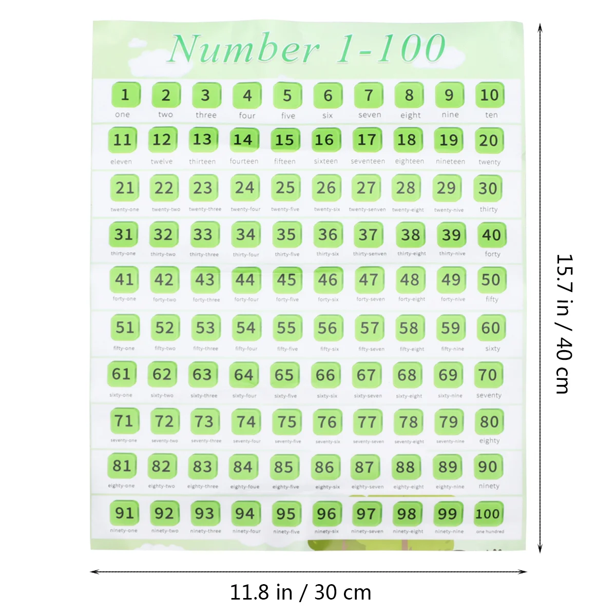 Детская настенная карта для раннего образования, самоклеящаяся таблица с номером 1-100, детский плакат для изучения английского языка для домашней детской комнаты (30x40 см)
