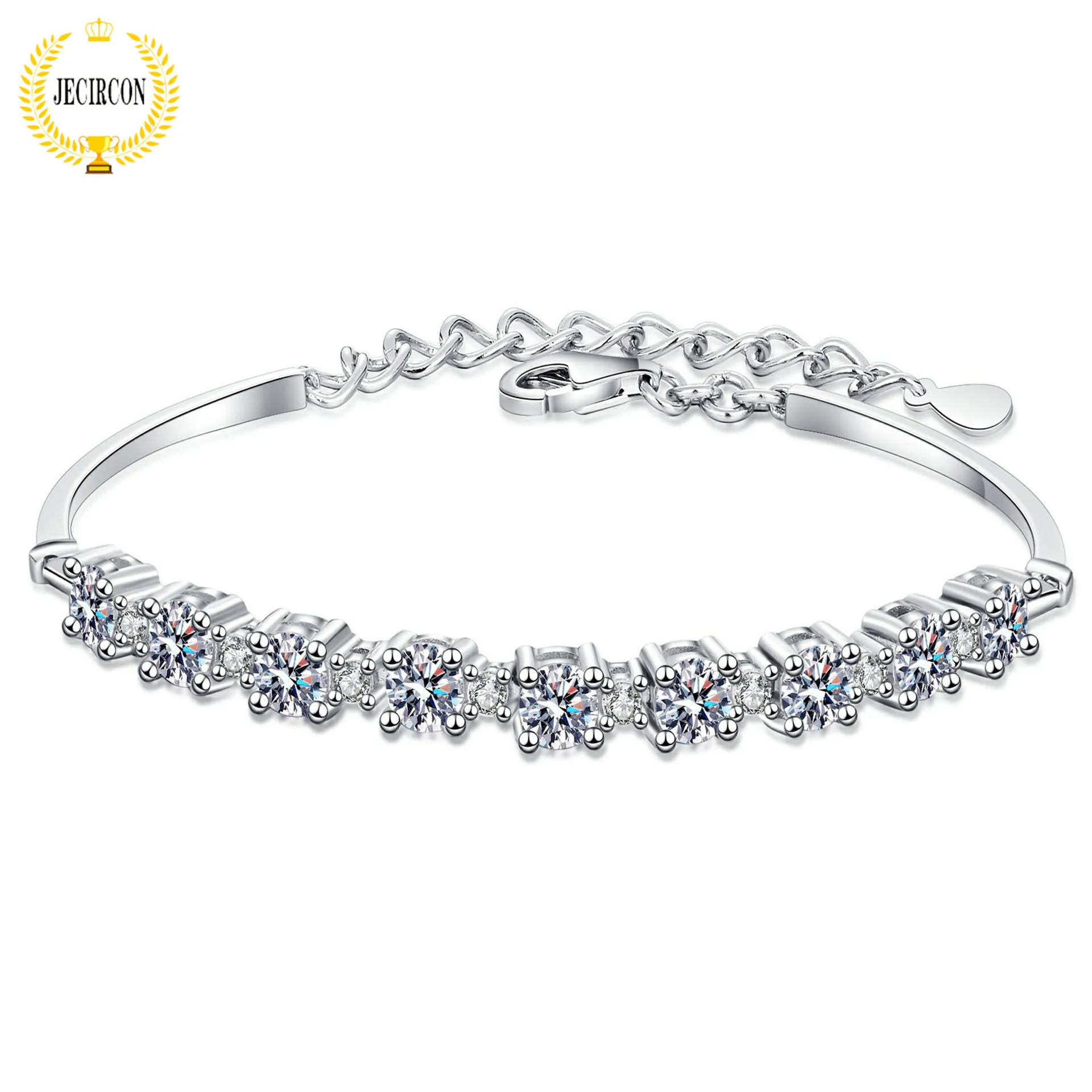 

JECIRCON Women Bracelet S925 Sterling Silver Row Diamond Bracelet 9 Stones D Color Moissanous Hand Chain Wedding Party Jewelry