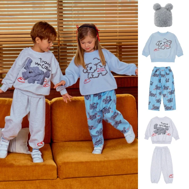 

Children's Sweatshirt Set 2025 Winter New Arrival Cartoon Fleece-Lined Warm Hoodie for Girls & Boys with 100% Cotton Kids' Pants